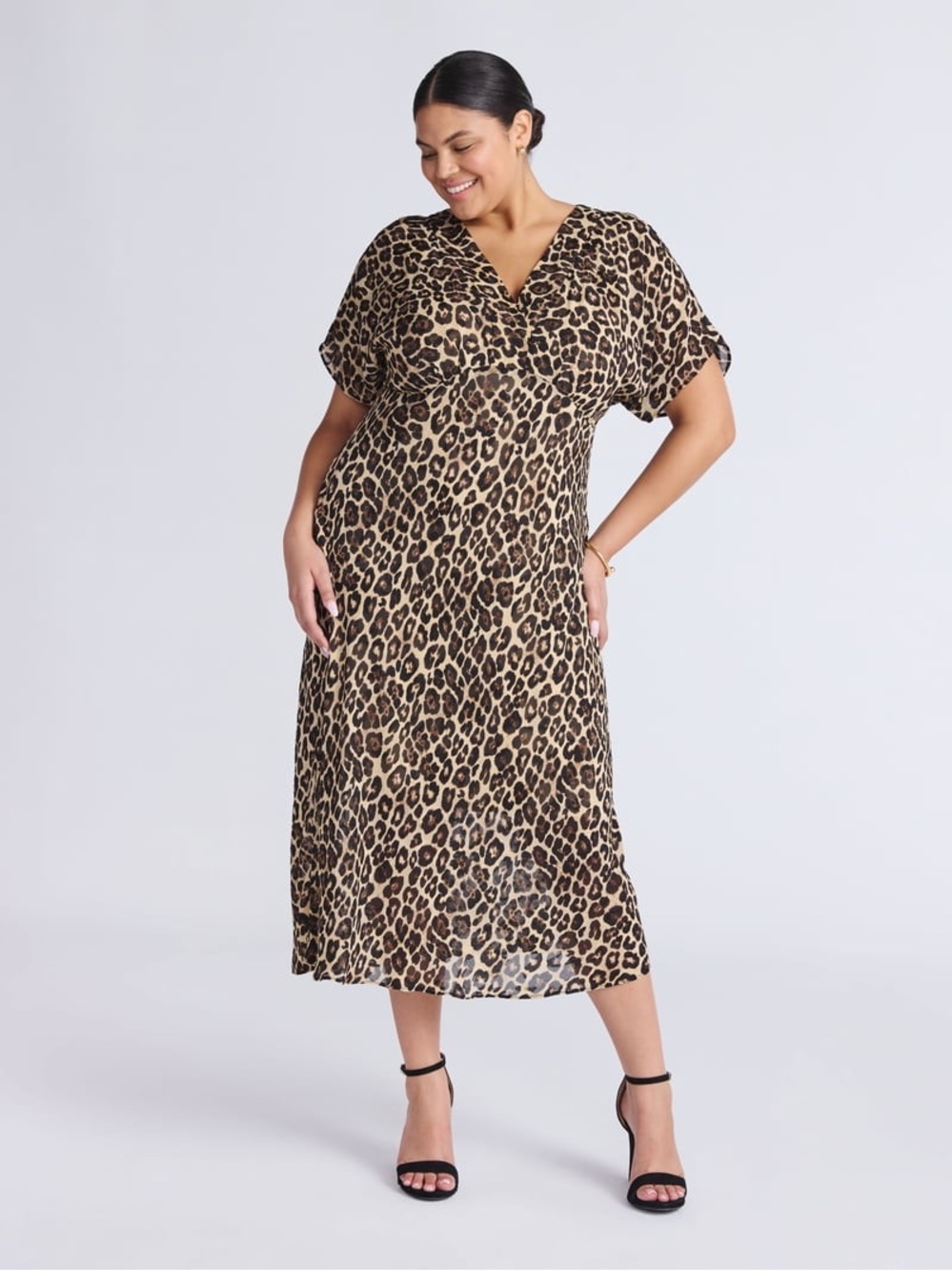 Sofia by Sofia Vergara Women's Plus Bias Cut Leopard Midi Dress Size 20 NWT